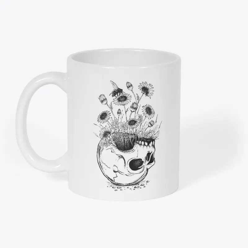 Daisies and skull Hand Drawn art 