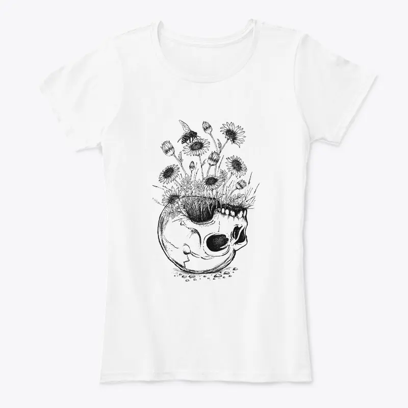 Daisies and skull Hand Drawn art 