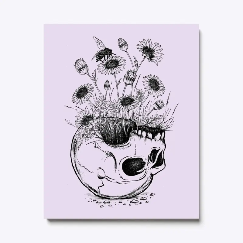 Daisies and skull Hand Drawn art 