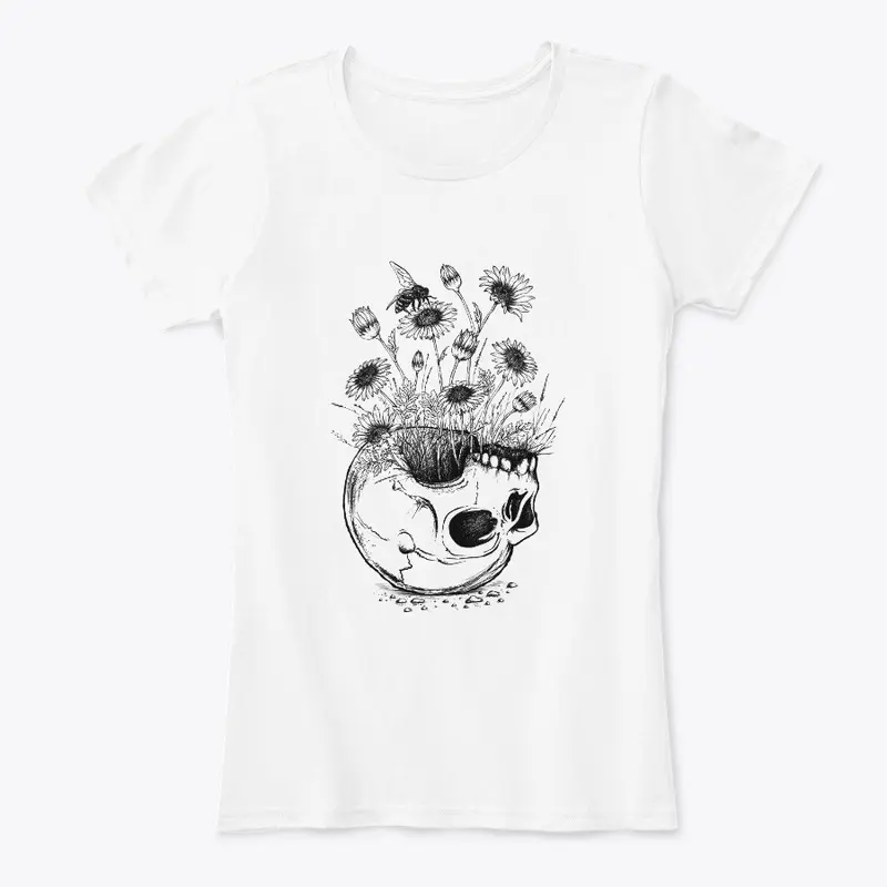 Daisies and skull Hand Drawn art 